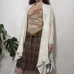 White O'Neill Crochet  Cardigan w/ Fringe Trim Womens Large